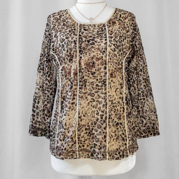 Y2k Lace Leopard Print Long Sleeve Top - Picture 2 of 6